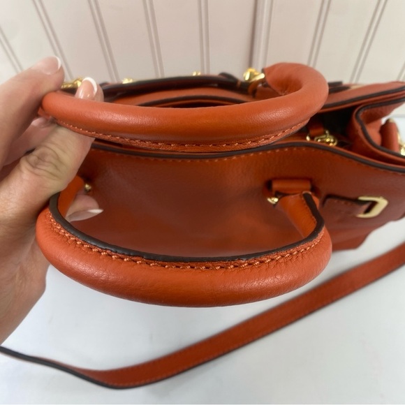 Michael Kors Hamilton Orange Pebble Leather Gold Chain Satchel Shoulder BagPurse - Picture 6 of 16